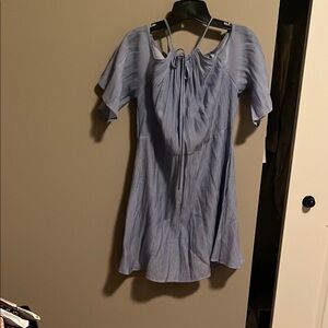 Elegant Light Blue Dress with Tie Detail